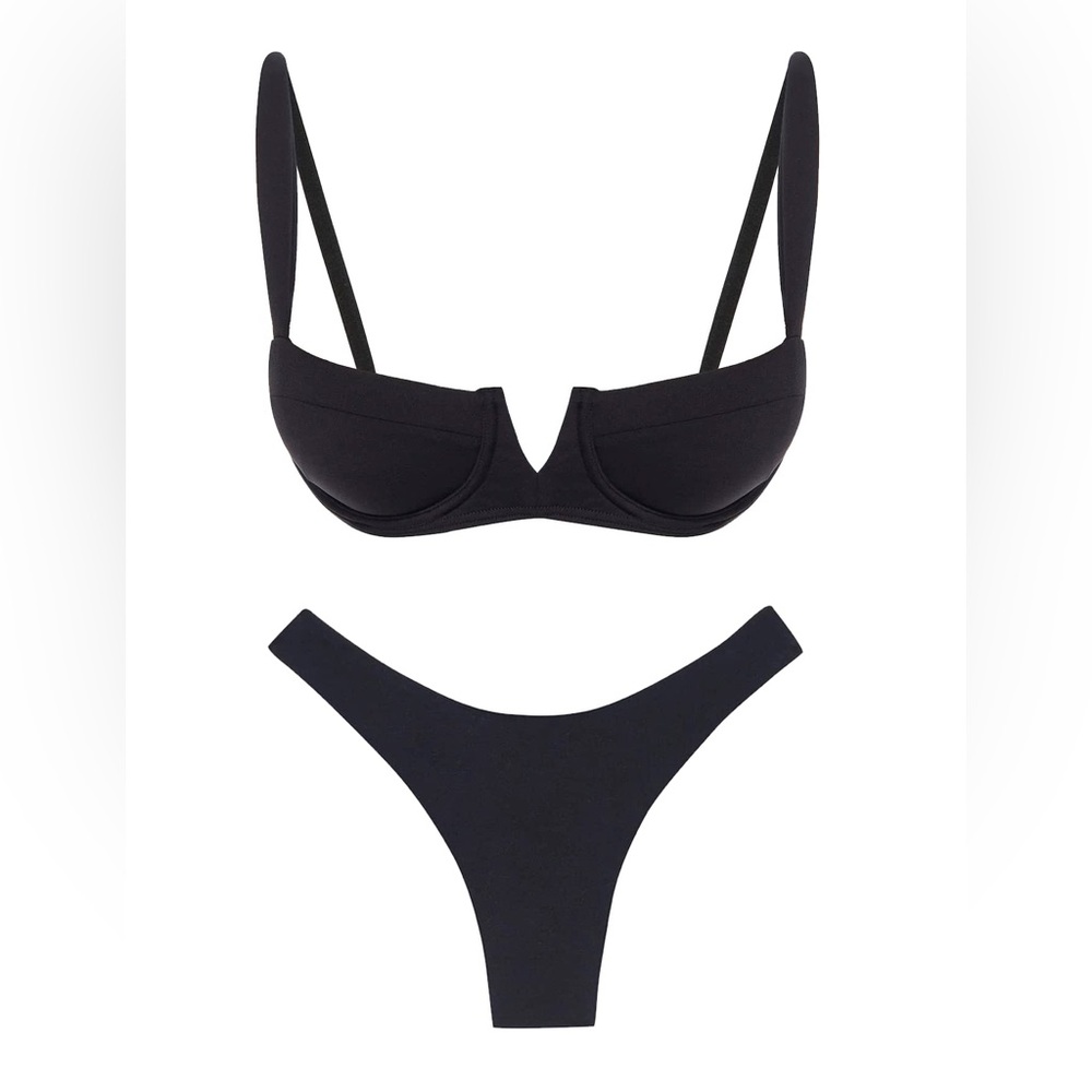 Narecte Sexy Plus Size Two Piece Bikini Swimsuit Women’s Size 2XL Black V Cut